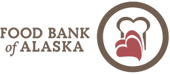Food Bank of Alaska with circle outline to the right, and a bread outline with heart in the middle